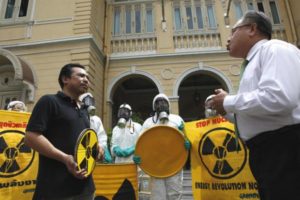 OPPOSITION: Tara Buakamsri, country director for Greenpeace Southeast Asia and long-term activist, presents an anti-nuclear petition in 2011.